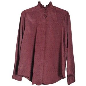 Vintage Prairie Blouse Print Victorian Size 12 Ruffle Collar Long Sleeve